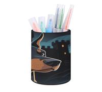 VstaDank Doberman Pinscher Pen Holder Round Pencil Holder Cup Pen Container PU Leather Desk Organizer Stand Decorative Brush Scissor Holder Decoration Office Desk Home (3.1 x 3.9 inch)