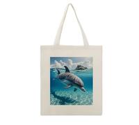 VstaDank Dolphin In The Ocean Canvas Tote Bag with Handles Extremely Sturdy Reusable Shopping Bag Lightweight Foldable Cotton Cloth Grocery Bags Magic Aesthetic Tote Bag for Women Travel