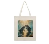 VstaDank Dolphin Under The Sea Canvas Tote Bag Shopping Bags Handbag