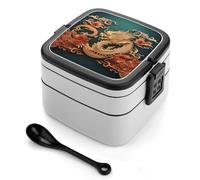 VstaDank Dragon Chinese Background Bento Box Portable Adult Lunch Box with 2 Layer&Spoon Reusable Insulated Lunchbox Large Food Containers Leak Proof Lunch Containers for Work Camping Meal Prep