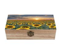 VstaDank Dreamlike Sunset Of A Sunflower Field Wooden Storage Box Decorative Jewelry Case with Lids Exquisite Wood Box Letters Gifts Acacia Wood Boxes Fashion Wooden Keepsake Boxes for Men Women