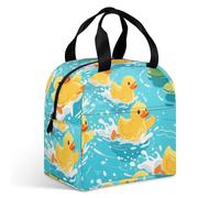 VstaDank Ducks Competing in Swimming Lunch Bag Insulation Up,Cooler Bag with Storage Pocket,Lunch Box for Reusable Easy to Fold