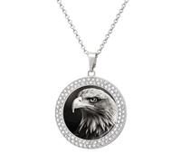 VstaDank Eagle Black And White Necklaces Personalized Photo Round Pendant Necklace Elegant Diamond Necklaces Alloy Coin Pendant Fashion Jewelry Pendant Dainty Necklaces for Women, One Size, Metal, No