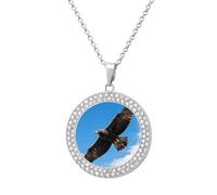 VstaDank Eagle in The Sky Necklaces for Women Exquisite Round Pendant Necklace Multicolored Diamond Studded Necklace Non-Tarnish Coin Pendant Fashion Jewelry Necklaces Gifts