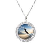 VstaDank Eagle Mountains Necklaces Personalized Photo Round Pendant Necklace Elegant Diamond Necklaces Alloy Coin Pendant Fashion Jewelry Pendant Dainty Necklaces for Women, One Size, Metal, No