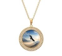 VstaDank Eagle Mountains Necklaces Personalized Photo Round Pendant Necklace Elegant Diamond Necklaces Alloy Coin Pendant Fashion Jewelry Pendant Dainty Necklaces for Women, One Size, Metal, No