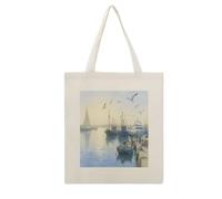 VstaDank Early Morning Harbor Canvas Tote Bag Shopping Bags Handbag