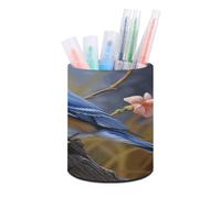 VstaDank Eastern Bluebird Pen Holder Leather Pencil Cup Round Pencil Holder for Desk Organizer Personalized Pen Cup Fashion Pen Organizer Makeup Brush Holders for Office Home&Gift