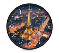 VstaDank Eiffel Tower Wall Clock Battery Operated Silent Non Ticking 10 Inch Decorative Round Wall Clock Modern Fashion Classic Clock for Home Living Room Kitchen Bedroom Office