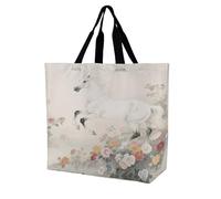 VstaDank Elegant Horse Grocery Bag Reusable One Shoulder Shopping Bags Portable Large Capacity Plain Bag Lightweight Purse Women Shoulder Bags for Shopping Grocery Beach