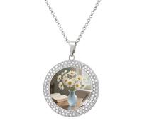 VstaDank Elegant Spring Daisy Flowers Necklaces for Women Exquisite Round Pendant Necklace Multicolored Diamond Studded Necklace Non-Tarnish Coin Pendant Fashion Jewelry Necklaces Gifts