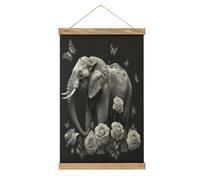 VstaDank Elephant And Butterfly Hanging Poster with Wooden Frame Modern Linen Hanging Painting Retro Style Wall Decor Art Painting for Living Room,Bedroom Decor Poster Frame 20.4x13.1inch