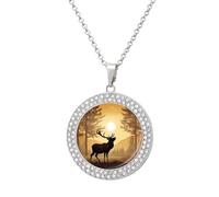VstaDank Elk Artwork Necklaces Personalized Photo Round Pendant Necklace Elegant Diamond Necklaces Alloy Coin Pendant Fashion Jewelry Pendant Dainty Necklaces for Women, One Size, Metal, No Gemstone