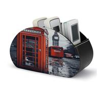 VstaDank England UK Retro London Telephone Remote Control Holder Farmhouse TV Media Remote Storage Box with 5 Compartments PU Leather Remote Caddy Desktop Organizer for Home Bedside Table Organizer