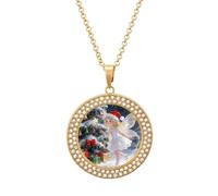 VstaDank Fairy Christmas Necklace Round Pendant Necklace Fashion Disc Necklaces Charm Circle Disk Dainty Necklace Coin Necklaces Chian Choker Trendy Jewelry for Women Men, One size, Metal, No Gemstone