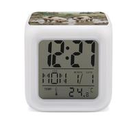 VstaDank Farm Animal Pig Alarm Clock 7 Color Changing LED Wake-Up Clocks Printed Home Decoration Multi-Color Night Light Digital Alarm Clock with Temperature Display for Home Office