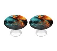 VstaDank Fire and Water Phoenix Cabinet Knobs Round Wardrobe Pulls Simple Drawer Handles with Screw Aluminum Alloy Closet Door Pull Modern Cabinet Hardware for Dresser Drawers 2 Pack