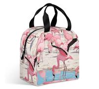 VstaDank Flamingos on The Beach Lunch Bag Insulation Up,Cooler Bag with Storage Pocket,Lunch Box for Reusable Easy to Fold