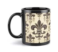 VstaDank Fleur-de-Lis And Coat Arms Knight Mugs for Men Women Modern Black Camper Mug Funny Ceramic Coffee Cup with Handle Novelty Cute Travel Cups & Tea Cups for Home Office Party 12 Oz