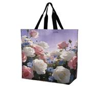 VstaDank Floral Love Reusable Grocery Bags Multipurpose Large Shopping Bags Heavy Duty Foldable Tote Bag with Handles Shoulder Bag for Work Beach Travel And Shopping Grocery