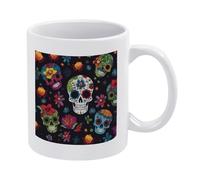 VstaDank Flower Cactus Sugar Skull Coffee Mug Ceramic Camper Mugs Funny Coffee Cup with Handle Tazas Para Sublimacion Novelty Tea Mug Cups Idea Gift for Men Women Office Work 11oz