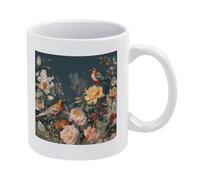 VstaDank Flowers Birds Mugs Fashion White Mug with Handle Premium Ceramic Coffee Mug Personalized Sublimation Mugs Modern Tea Cup Large Coffee Cups Home Office Use& Gift