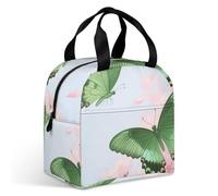 VstaDank Flying Green Butterfly Lunch Bag Insulation Up,Cooler Bag with Storage Pocket,Lunch Box for Reusable Easy to Fold