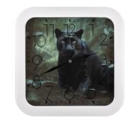VstaDank Forest Panther Wall Clock Silent Non-Ticking Clocks Modern Frame Square Wall Clocks Battery Operated Analog Clock Home Decor for Living Room Bathroom Kitchen Office 10 in