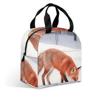 VstaDank Fox Foraging in The Snow Lunch Bag Insulation Up,Cooler Bag with Storage Pocket,Lunch Box for Reusable Easy to Fold