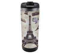 VstaDank French Paris Tour Eiffel Tower Stainless Steel Tumbler Travel Mug with Leak-proof Lid Double Wall Insulated Coffee Cup Reusable Vacuum Flask Or Water Bottle Hot & Cold Cup 380 Ml