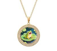 VstaDank Frog in The Pond Necklaces Personalized Photo Round Pendant Necklace Elegant Diamond Necklaces Alloy Coin Pendant Fashion Jewelry Pendant Dainty Necklaces for Women, One Size, Metal, No