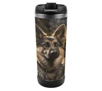 VstaDank German Shepherd Stainless Steel Tumbler Travel Mug with Leak-proof Lid Double Wall Insulated Coffee Cup Reusable Vacuum Flask Or Water Bottle Hot & Cold Cup 380 Ml