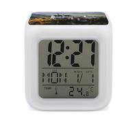 VstaDank Germany Neuschwanstein Castle Alarm Clock for Bedrooms Small Clocks with 7 Color Night Light Desk Clock with Large Numbers Loud Wake Up Timer Ideal for Gift & Room Decor