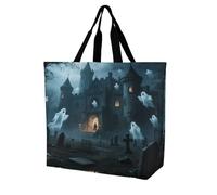 VstaDank Ghost Castle Grocery Bag Reusable Shopping Bag Washable Collapsible Tote Large Capacity Shopping Tote Fashion Market Shopper Bags for Supermarket Camping Traveling