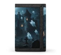 VstaDank Ghost Castle Wallet for Men Women Large Capacity Trifold Wallet with Zipper Stylish Credit Card Holder 8 Cards Minimalist Front Pocket