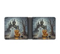 VstaDank Ghost Pumpkin Castle Bifold Wallet for Women Men Slim Soft PU Leather Wallet Slim Minimalist Front Pocket Credit Card Holder