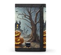 VstaDank Ghost Pumpkin Castle Wallet for Men Women Large Capacity Trifold Wallet with Zipper Stylish Credit Card Holder 8 Cards Minimalist Front Pocket