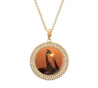 VstaDank Giraffe at Sunset Necklaces Personalized Photo Round Pendant Necklace Elegant Diamond Necklaces Alloy Coin Pendant Fashion Jewelry Pendant Dainty Necklaces for Women, One Size, Metal, No