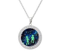 VstaDank Glow in The Dark Necklaces Personalized Photo Round Pendant Necklace Elegant Diamond Necklaces Alloy Coin Pendant Fashion Jewelry Pendant Dainty Necklaces for Women, One Size, Metal, No
