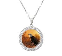 VstaDank Golden Sunset Bald Eagle Necklaces Personalized Photo Round Pendant Necklace Elegant Diamond Necklaces Alloy Coin Pendant Fashion Jewelry Pendant Dainty Necklaces for Women, One Size, Metal