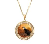VstaDank Golden Sunset Bald Eagle Necklaces Personalized Photo Round Pendant Necklace Elegant Diamond Necklaces Alloy Coin Pendant Fashion Jewelry Pendant Dainty Necklaces for Women, One Size, Metal