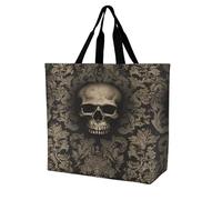 VstaDank Gothic Wallpaper Skull Grocery Bag Reusable Shopping Bag Washable Collapsible Tote Large Capacity Shopping Tote Fashion Market Shopper Bags for Supermarket Camping Traveling