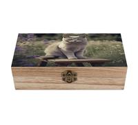VstaDank Gray Cat in Flower Field Wooden Storage Box Wooden Keepsake Box with Hinged Lid Exquisite Solid Wood Decorative Jewelry Case Memory Box for Jewelry Photos Letters Crafts Trinkets