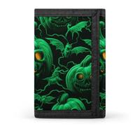 VstaDank Green Ghost Horror Halloween Pumpkin Wallet-Ultra Slim Minimalist Purse Trifold Wallet Credit Card Holder for Men And Women