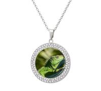 VstaDank Green Lizard Necklaces Personalized Photo Round Pendant Necklace Elegant Diamond Necklaces Alloy Coin Pendant Fashion Jewelry Pendant Dainty Necklaces for Women, One Size, Metal, No Gemstone