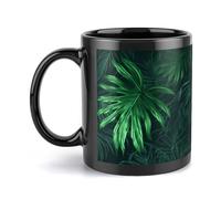 VstaDank Green Tropical Jungle Plant Mugs for Men Women Modern Black Camper Mug Funny Ceramic Coffee Cup with Handle Novelty Cute Travel Cups & Tea Cups for Home Office Party 12 Oz