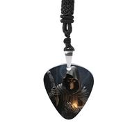 VstaDank Grim-Reaper Guitar Pick Necklace Custom Metal Guitar Pendant Rock Pick Necklace Personalized Pick Holder Pendant for Guitars Bass Ukulele