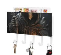 VstaDank Grim-Reaper Key Holder for Wall Decorative Mail Organizer Exquisite Coat Rack PU Wall Mount Adhesive Keys Rack with Tray&5 Key Hook for Door Hallway Entryway Decor