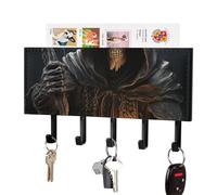 VstaDank Grim-Reaper Key Holder for Wall Decorative Mail Organizer Exquisite Coat Rack PU Wall Mount Adhesive Keys Rack with Tray&5 Key Hook for Door Hallway Entryway Decor