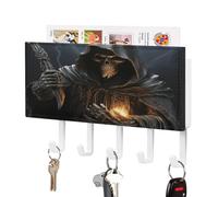 VstaDank Grim-Reaper Key Holder for Wall Decorative Mail Organizer Wall Mount with 5 Hooks Easy Installation Key Rack PU Adhesive Keys Rack for Entryway Door Bathroom Kitchen